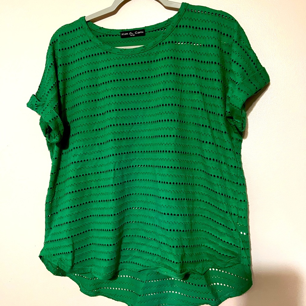 3/$12 Kim & Cami Green Womens Short Sleeve Top Size Large #0036
